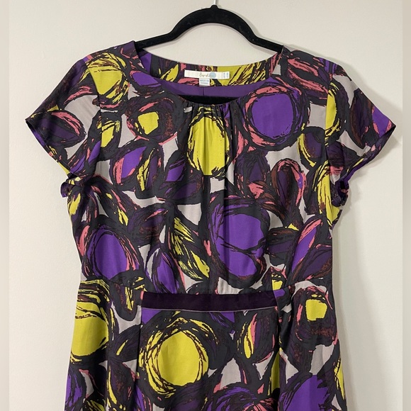Boden Womens Dress Size 8R Purple and Green Abstract Silk Blend Knee Length - Picture 4 of 14